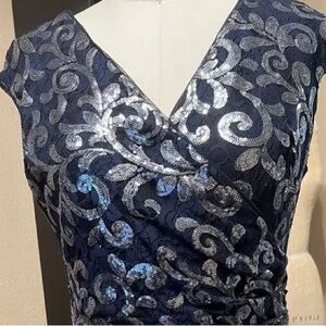 NWT- Lauren Ralph Lauren Navy and Silver Floral Dress